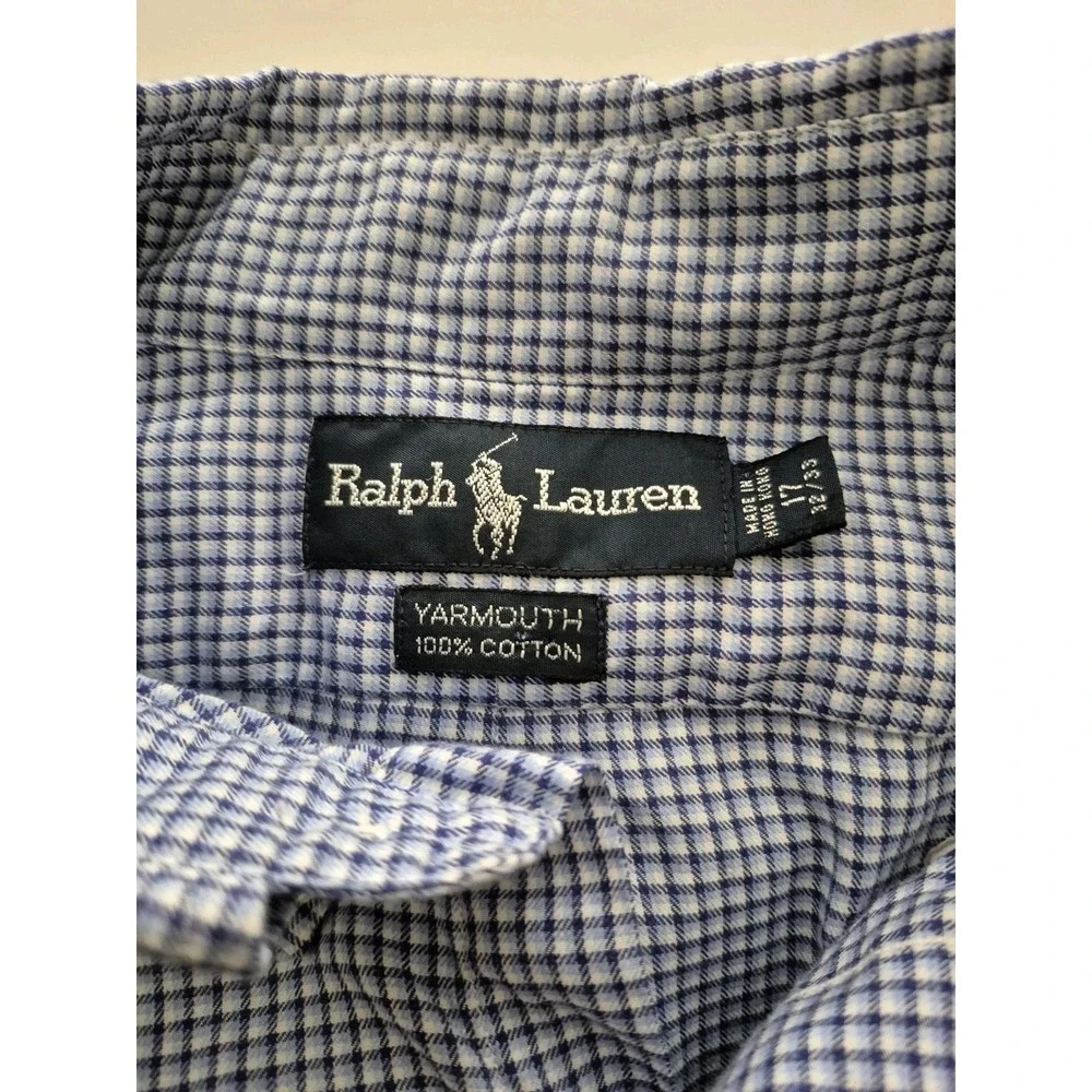 Polo Ralph Lauren Yarmouth Button Down‎ Pinpoint Oxford Blue Plaid Shirt Mens XL